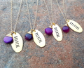 Breathe Necklace – Hand Stamped Brass Tag with Purple Chalcedony, 20 Inch