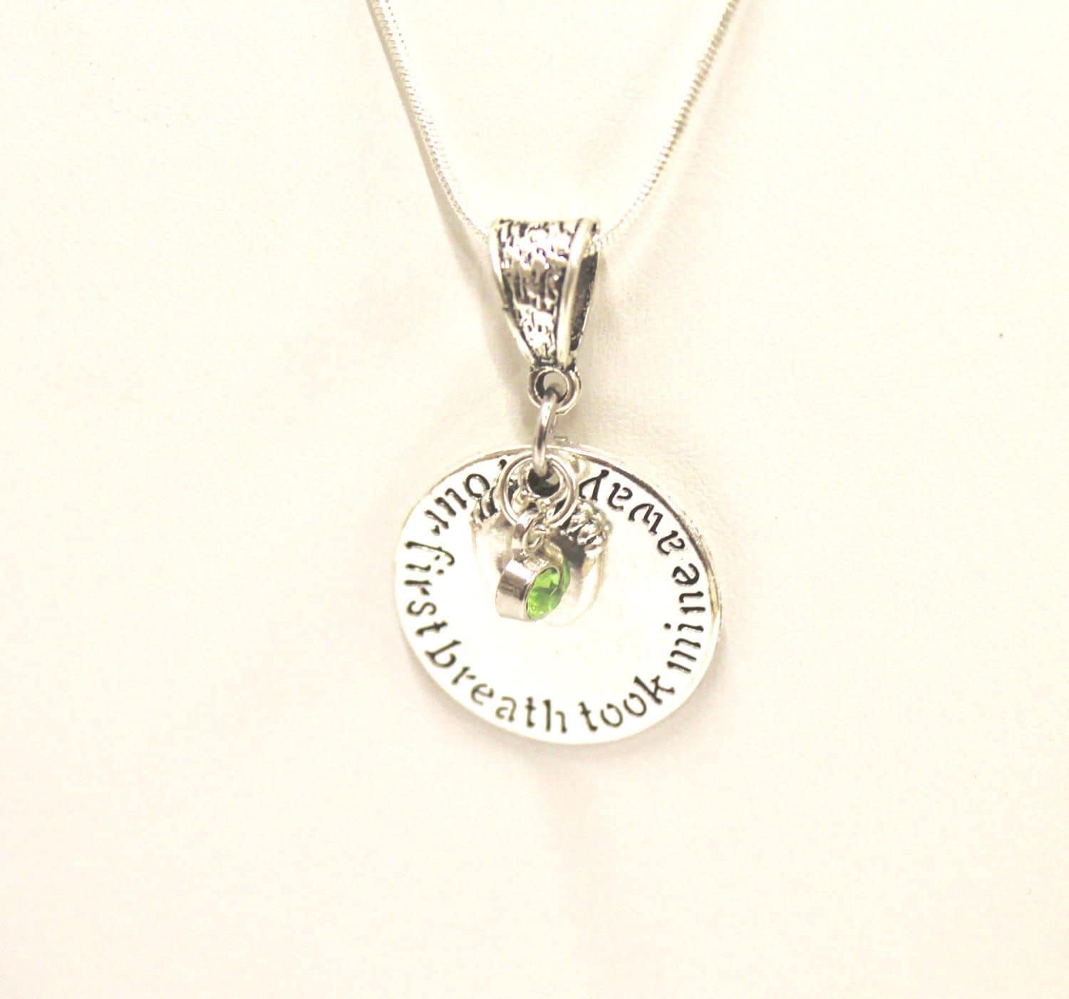 Mother's Birthstone Pendant on Silver Chain, Your First Breath Took Mine Away, Birthstone Jewelry Gift For Her, Mother's Day Gift