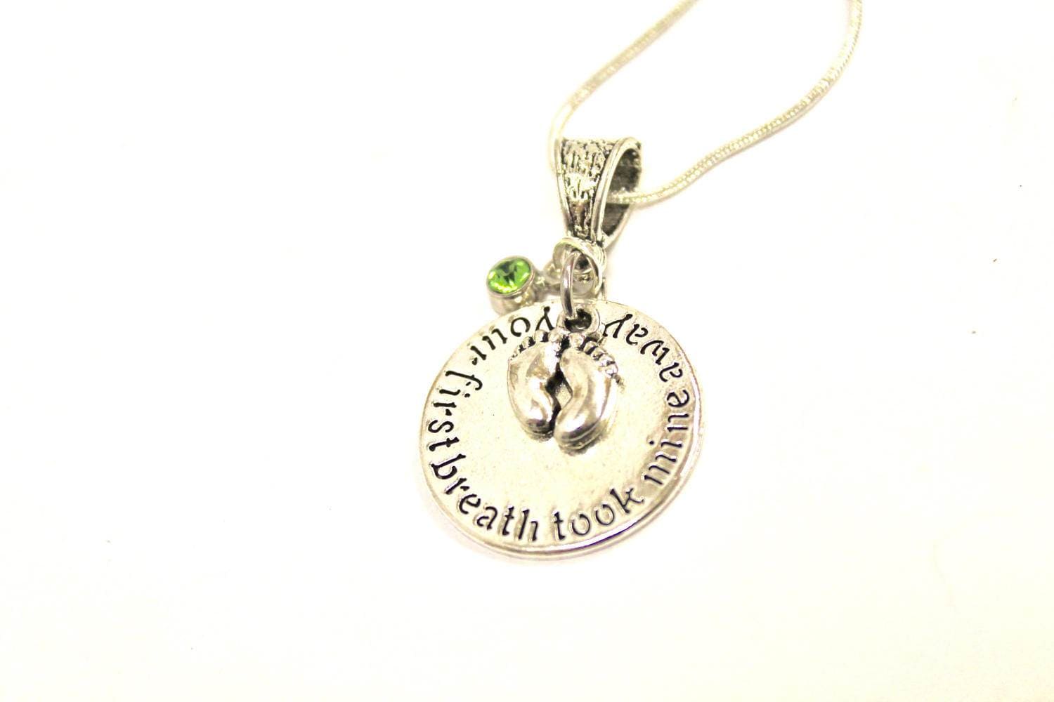 Mother's Birthstone Pendant on Silver Chain, Your First Breath Took Mine Away, Birthstone Jewelry Gift For Her, Mother's Day Gift