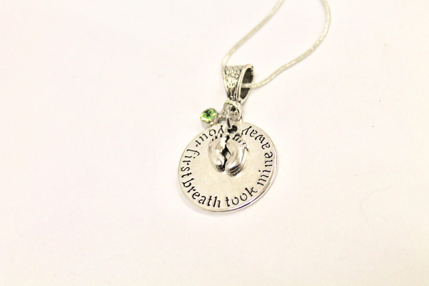 Mother's Birthstone Pendant on Silver Chain, Your First Breath Took Mine Away, Birthstone Jewelry Gift For Her, Mother's Day Gift