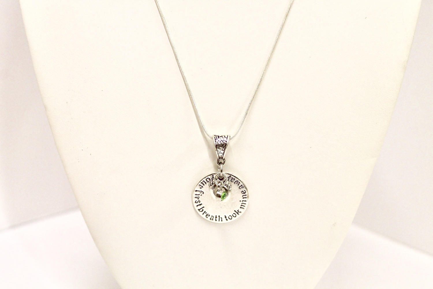 Mother's Birthstone Pendant on Silver Chain, Your First Breath Took Mine Away, Birthstone Jewelry Gift For Her, Mother's Day Gift